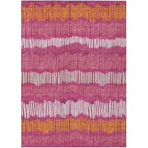 Photo of Blush Ivory And Brown Striped Washable Indoor Outdoor Area Rug