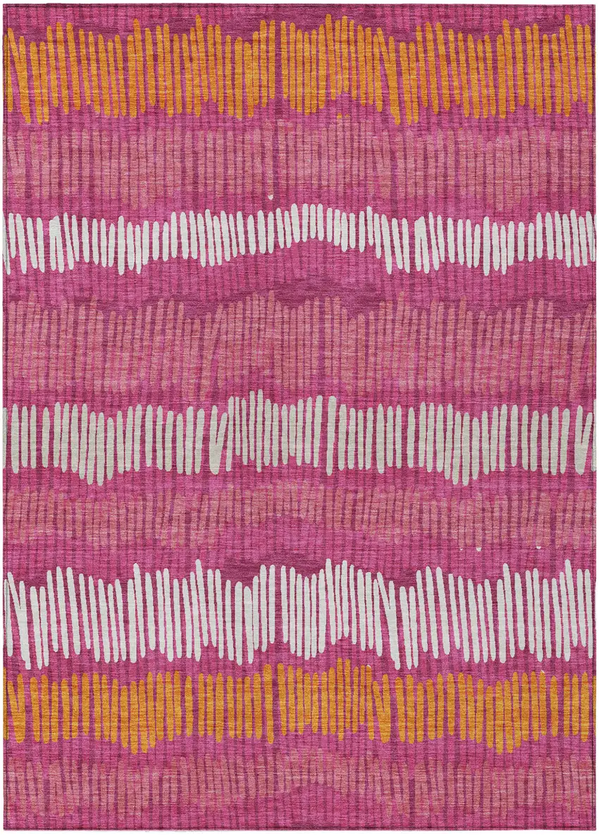 Blush Ivory And Brown Striped Washable Indoor Outdoor Area Rug Photo 2