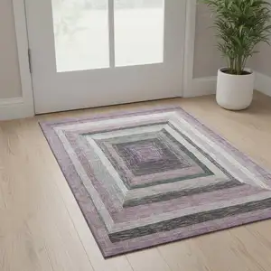 Photo of Blush Ivory And Charcoal Geometric Washable Area Rug With UV Protection