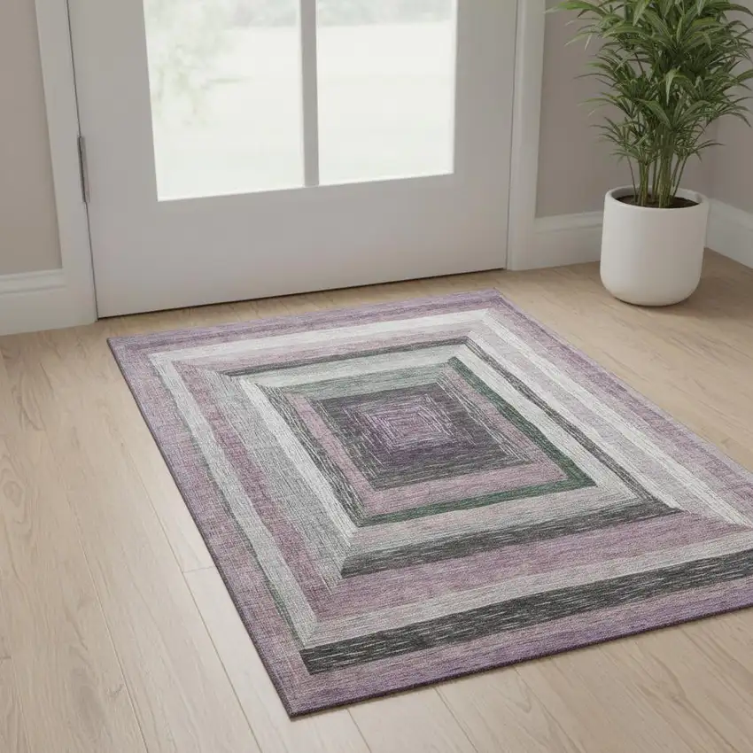 Blush Ivory And Charcoal Geometric Washable Area Rug With UV Protection Photo 2