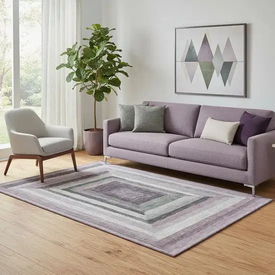 Blush Ivory And Charcoal Geometric Washable Area Rug With UV Protection Photo 2