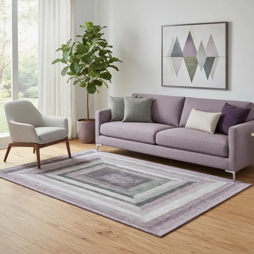 Blush Ivory And Charcoal Geometric Washable Area Rug With UV Protection Photo 2