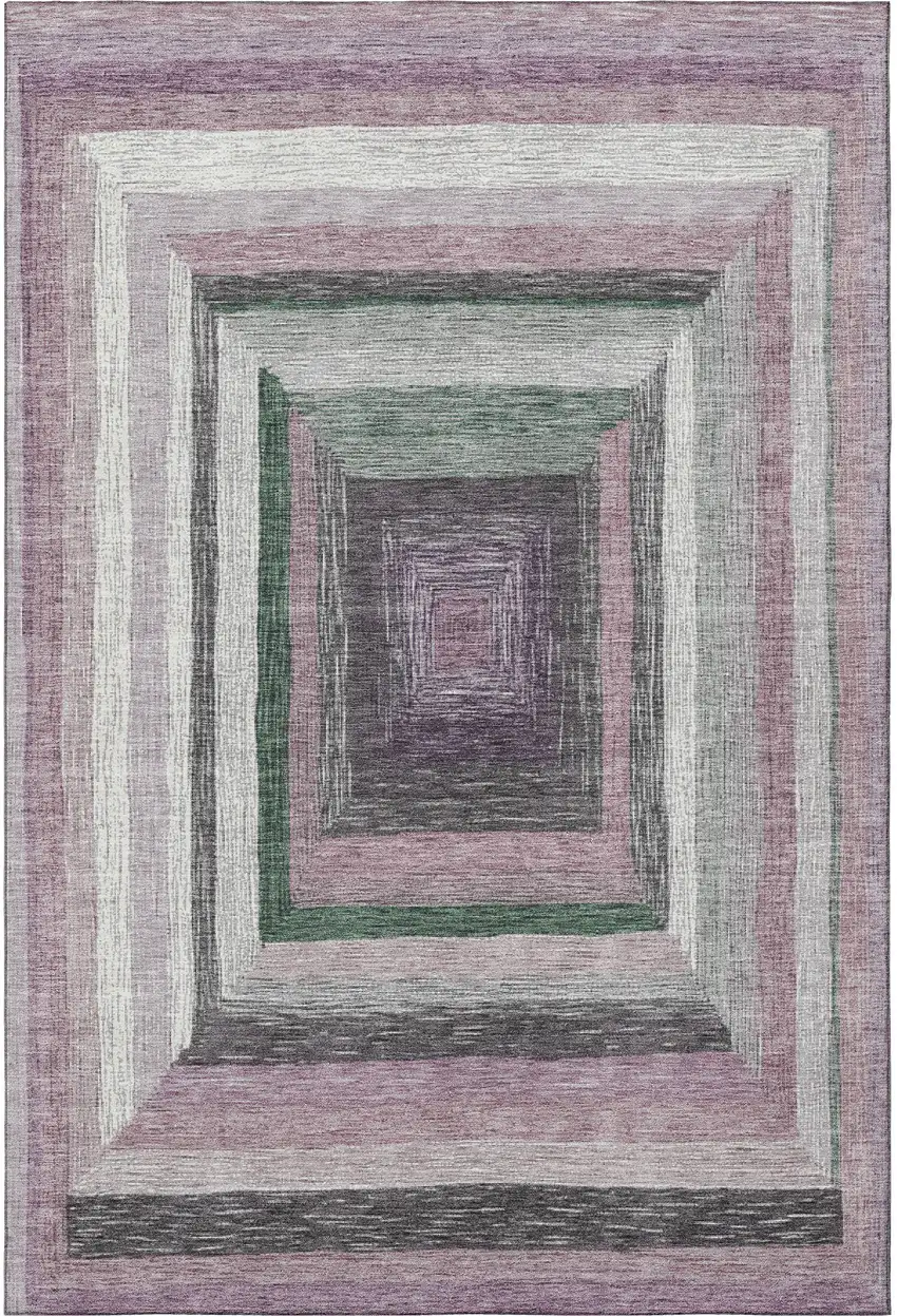 Blush Ivory And Charcoal Geometric Washable Area Rug With UV Protection Photo 3