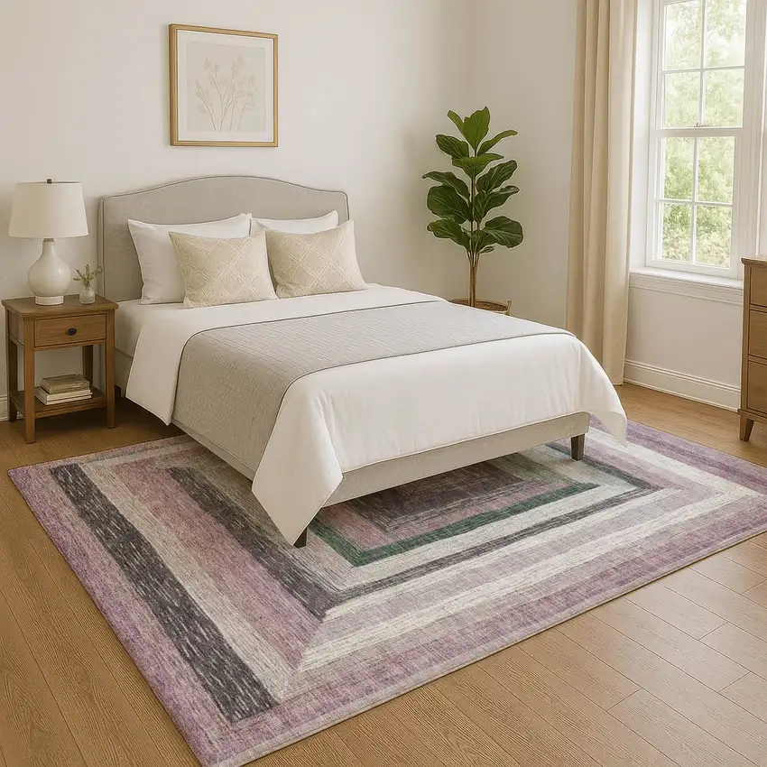 Blush Ivory And Charcoal Geometric Washable Area Rug With UV Protection Photo 4