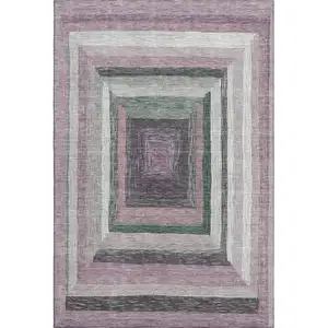 Photo of Blush Ivory And Charcoal Geometric Washable Area Rug With UV Protection