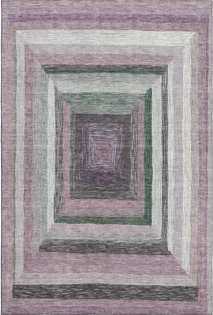 Blush Ivory And Charcoal Geometric Washable Area Rug With UV Protection Photo 1