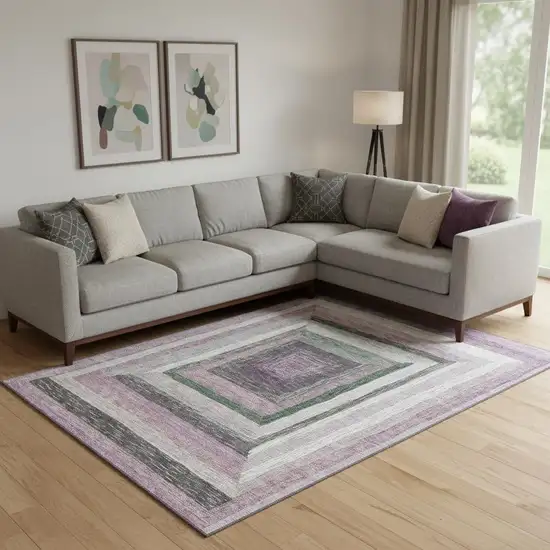 Blush Ivory And Charcoal Geometric Washable Area Rug With UV Protection Photo 2