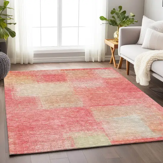 Blush Ivory And Copper Abstract Washable Area Rug With UV Protection Photo 4