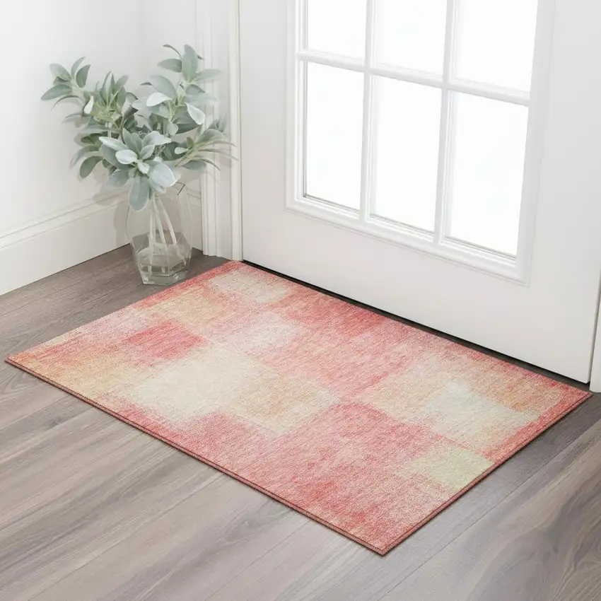 Blush Ivory And Copper Abstract Washable Area Rug With UV Protection Photo 1