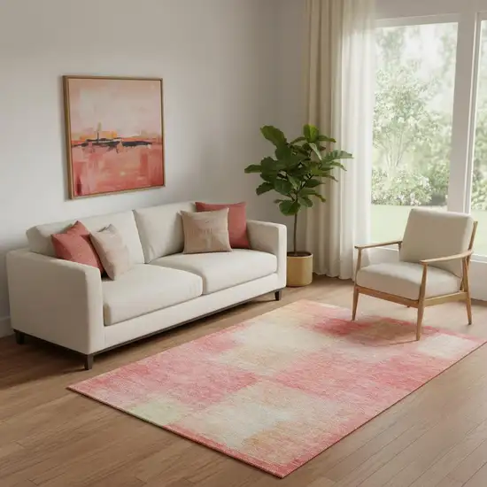 Blush Ivory And Copper Abstract Washable Area Rug With UV Protection Photo 1