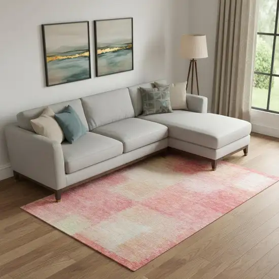 Blush Ivory And Copper Abstract Washable Area Rug With UV Protection Photo 1