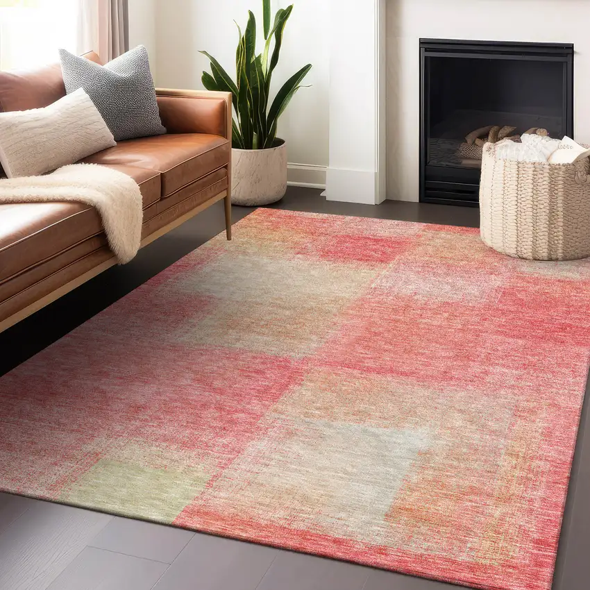 Blush Ivory And Copper Abstract Washable Area Rug With UV Protection Photo 5