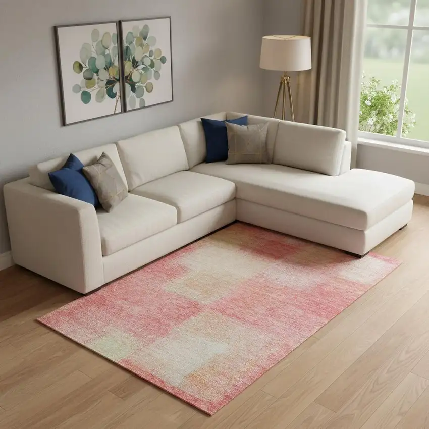 Blush Ivory And Copper Abstract Washable Area Rug With UV Protection Photo 1