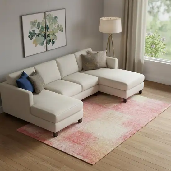 Blush Ivory And Copper Abstract Washable Area Rug With UV Protection Photo 1