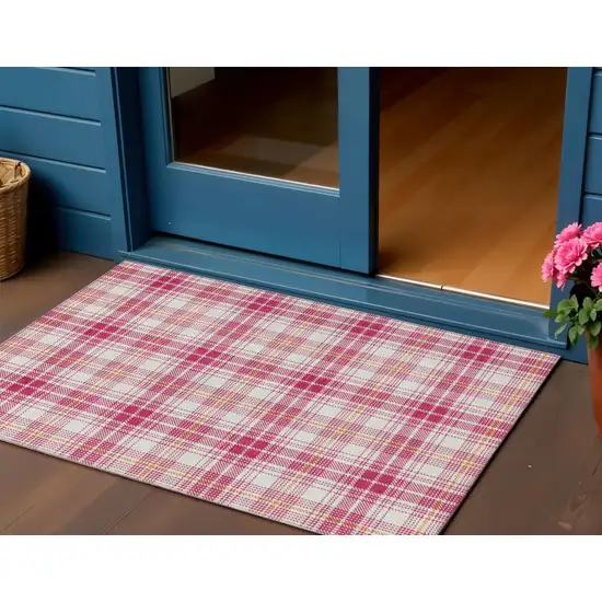 Blush Ivory And Copper Plaid Washable Indoor Outdoor Area Rug Photo 1