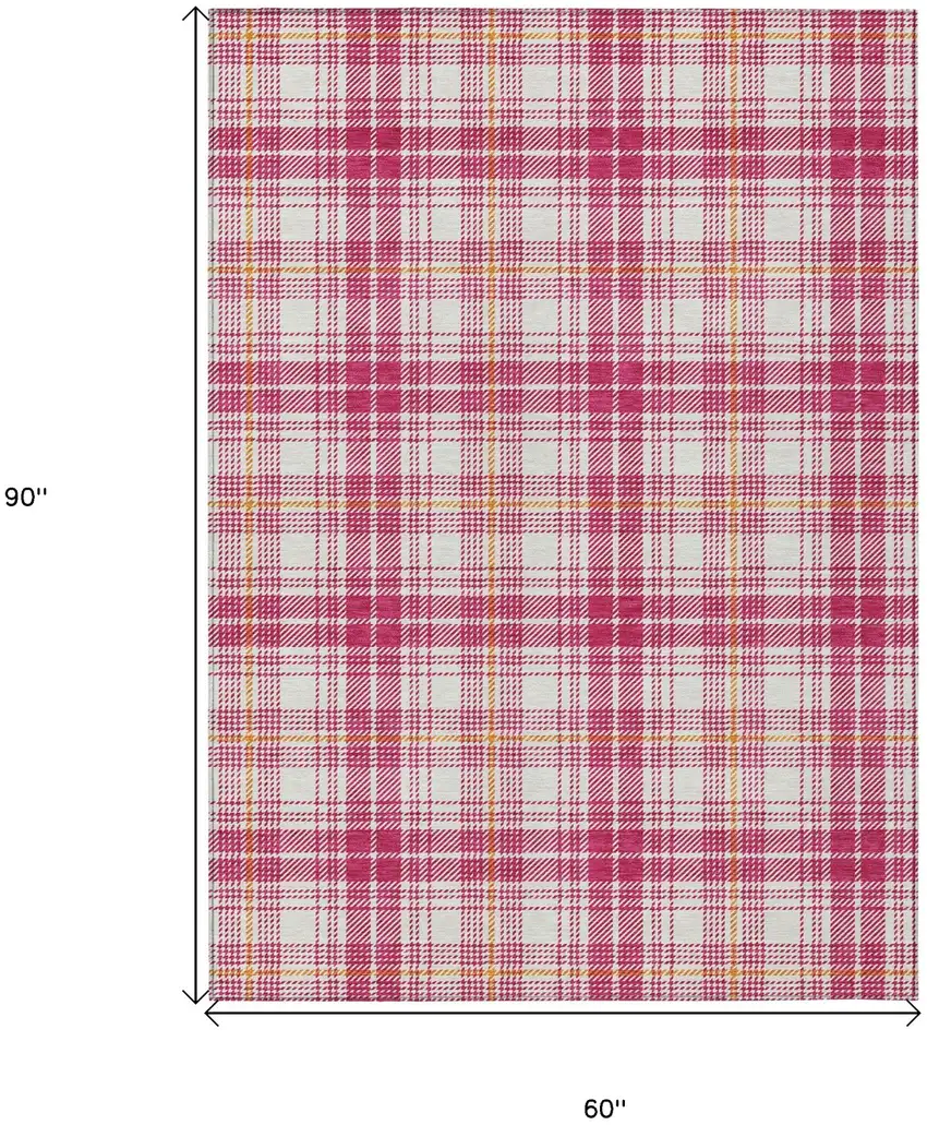 Blush Ivory And Copper Plaid Washable Indoor Outdoor Area Rug Photo 3