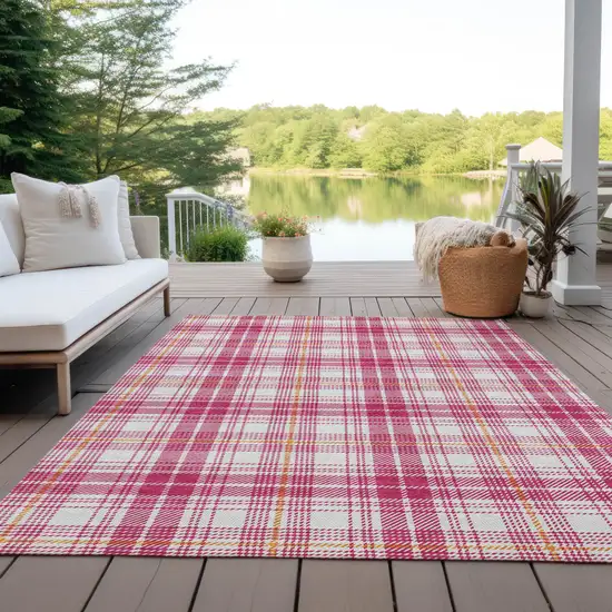 Blush Ivory And Copper Plaid Washable Indoor Outdoor Area Rug Photo 9