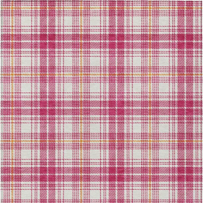 Blush Ivory And Copper Plaid Washable Indoor Outdoor Area Rug Photo 6