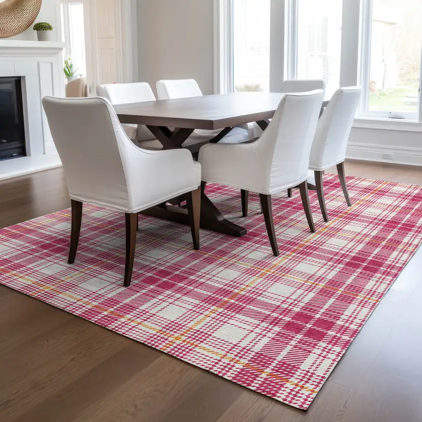 Blush Ivory And Copper Plaid Washable Indoor Outdoor Area Rug Photo 9