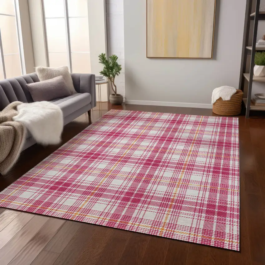 Blush Ivory And Copper Plaid Washable Indoor Outdoor Area Rug Photo 8