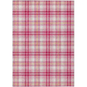 Photo of Blush Ivory And Copper Plaid Washable Indoor Outdoor Area Rug