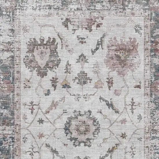 Blush Ivory And Denim Blue Oriental Washable Area Rug With UV Protection Photo 3