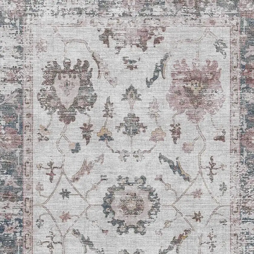 Blush Ivory And Denim Blue Oriental Washable Area Rug With UV Protection Photo 3