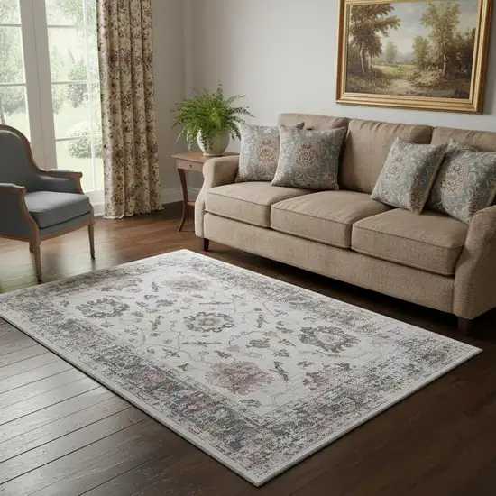 Blush Ivory And Denim Blue Oriental Washable Area Rug With UV Protection Photo 2