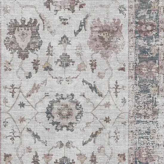 Blush Ivory And Denim Blue Oriental Washable Area Rug With UV Protection Photo 3