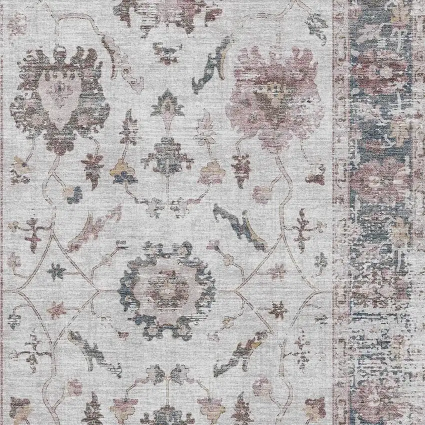 Blush Ivory And Denim Blue Oriental Washable Area Rug With UV Protection Photo 3