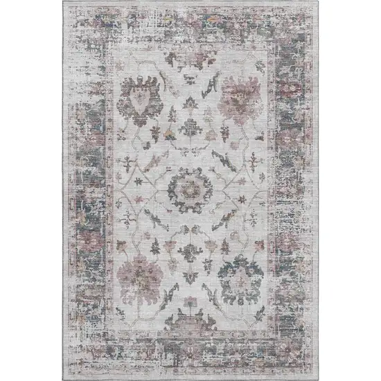 Blush Ivory And Denim Blue Oriental Washable Area Rug With UV Protection Photo 2