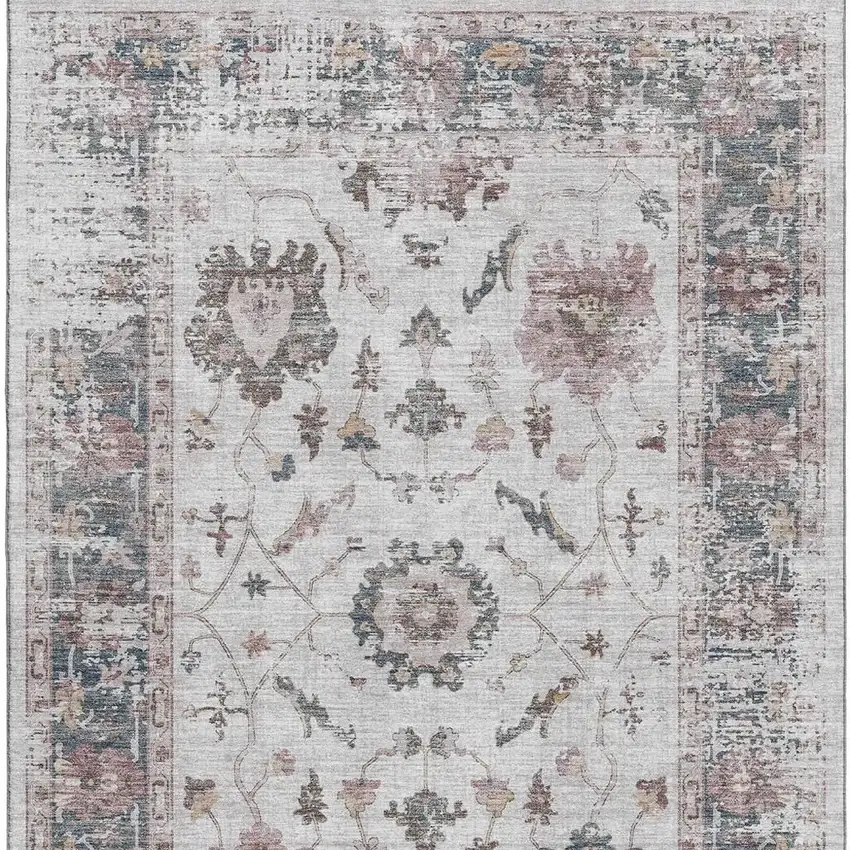 Blush Ivory And Denim Blue Oriental Washable Area Rug With UV Protection Photo 4