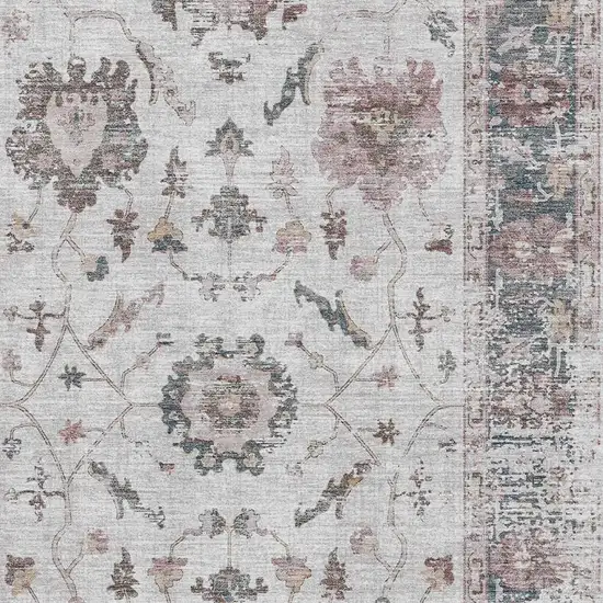 Blush Ivory And Denim Blue Oriental Washable Area Rug With UV Protection Photo 3