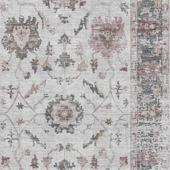 Blush Ivory And Denim Blue Oriental Washable Area Rug With UV Protection Photo 3