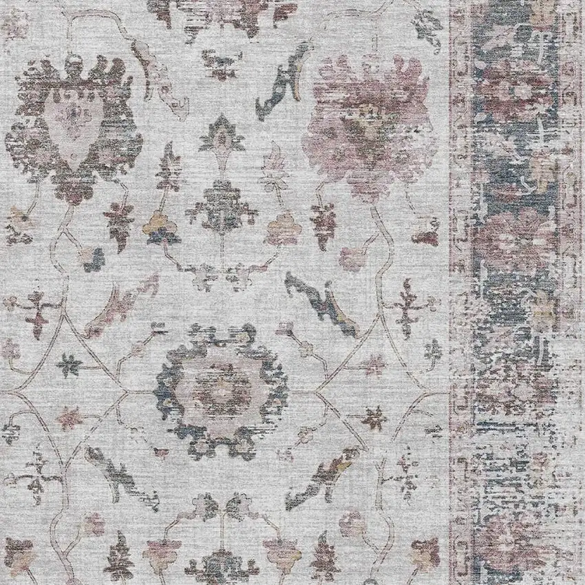 Blush Ivory And Denim Blue Oriental Washable Area Rug With UV Protection Photo 3