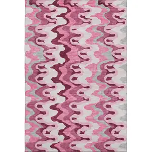 Photo of Blush Ivory And Gray Abstract Washable Area Rug With UV Protection