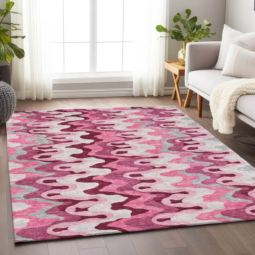 Blush Ivory And Gray Abstract Washable Area Rug With UV Protection Photo 5