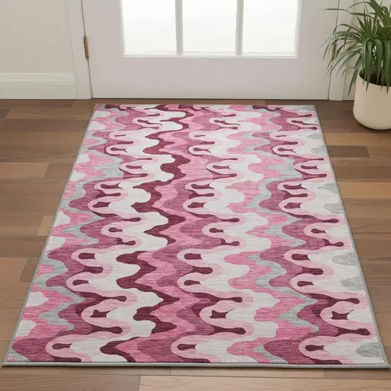 Blush Ivory And Gray Abstract Washable Area Rug With UV Protection Photo 2