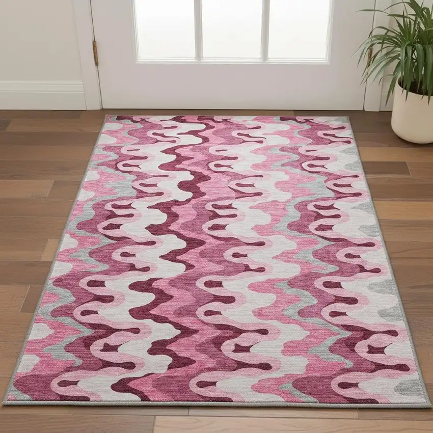 Blush Ivory And Gray Abstract Washable Area Rug With UV Protection Photo 2