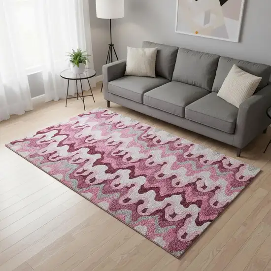 Blush Ivory And Gray Abstract Washable Area Rug With UV Protection Photo 2
