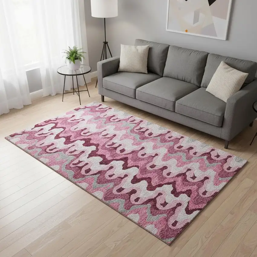 Blush Ivory And Gray Abstract Washable Area Rug With UV Protection Photo 2
