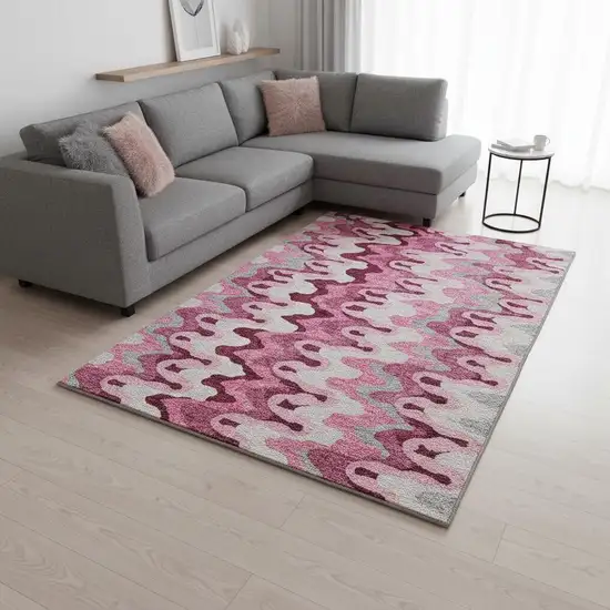 Blush Ivory And Gray Abstract Washable Area Rug With UV Protection Photo 2