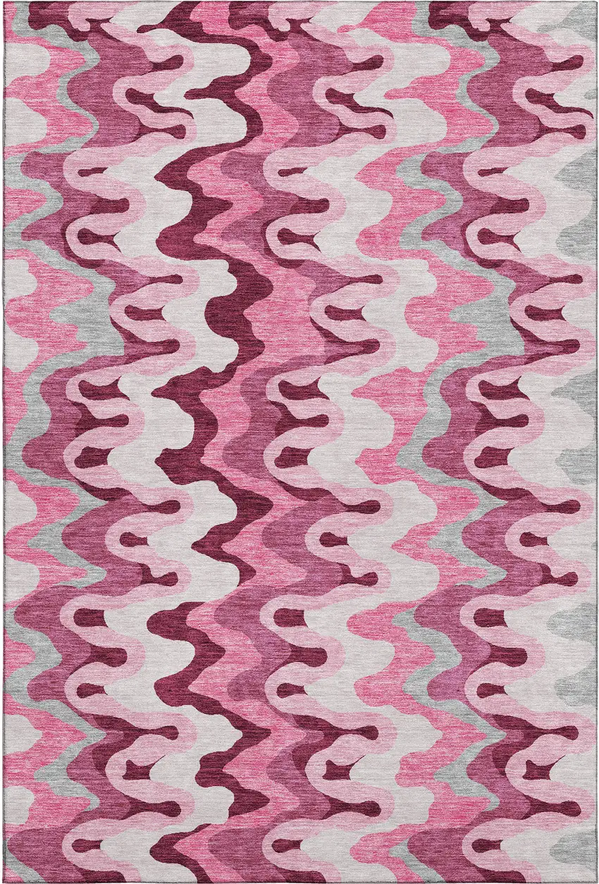 Blush Ivory And Gray Abstract Washable Area Rug With UV Protection Photo 1