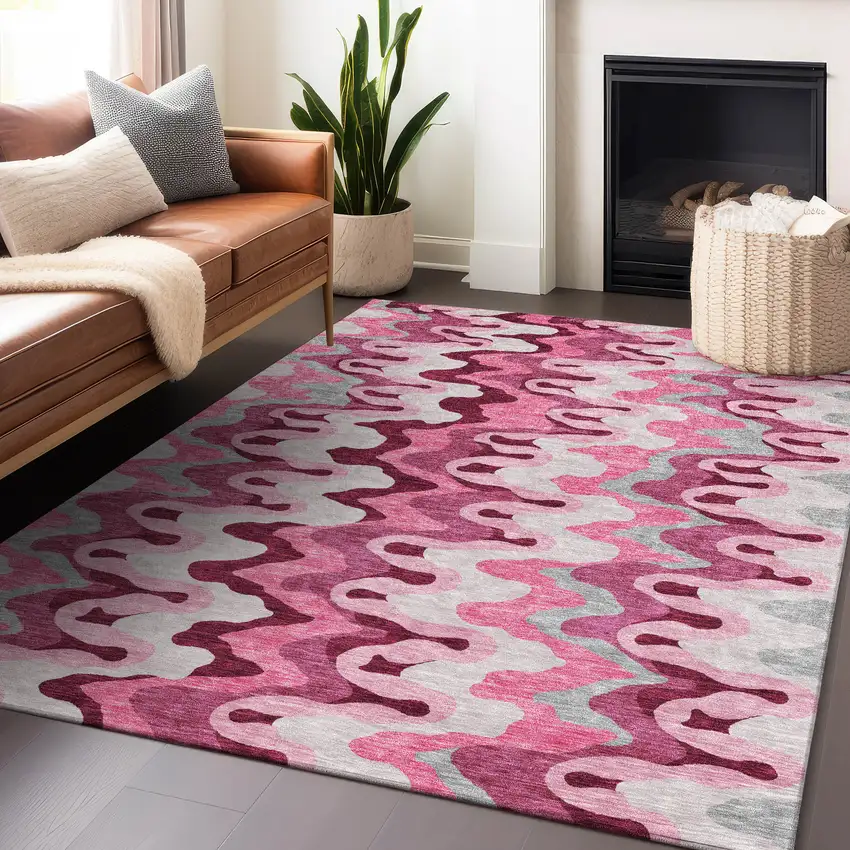 Blush Ivory And Gray Abstract Washable Area Rug With UV Protection Photo 6