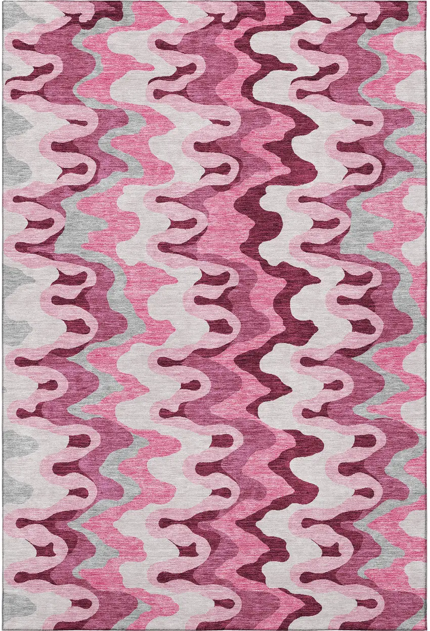 Blush Ivory And Gray Abstract Washable Area Rug With UV Protection Photo 4