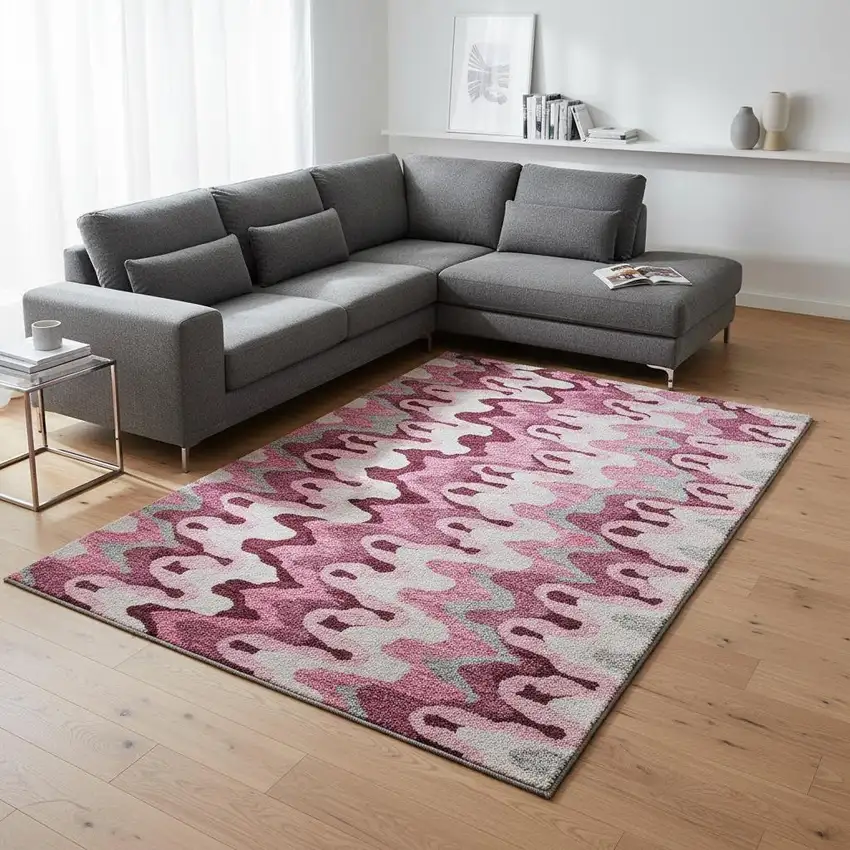 Blush Ivory And Gray Abstract Washable Area Rug With UV Protection Photo 2