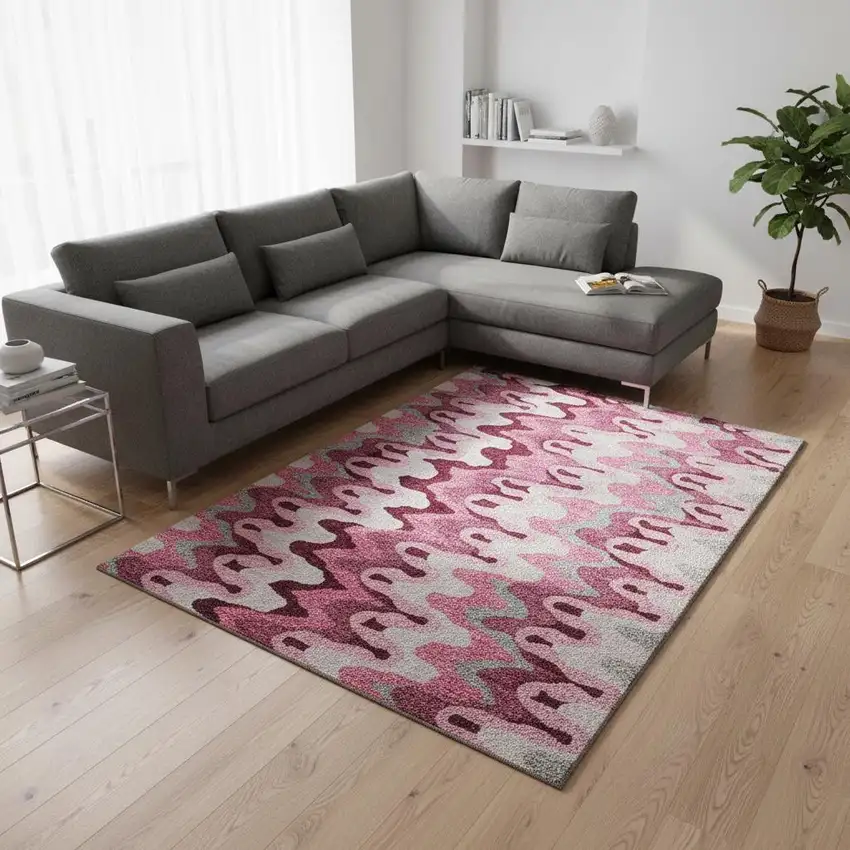 Blush Ivory And Gray Abstract Washable Area Rug With UV Protection Photo 2