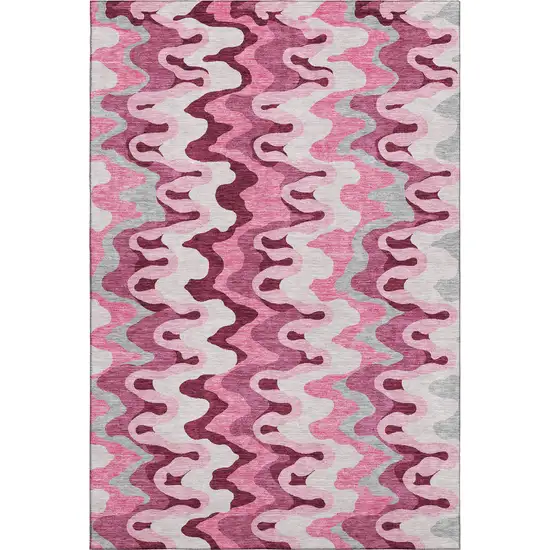 Blush Ivory And Gray Abstract Washable Area Rug With UV Protection Photo 1
