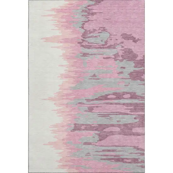 Blush Ivory And Gray Abstract Washable Area Rug With UV Protection Photo 5