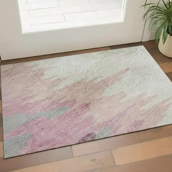 Blush Ivory And Gray Abstract Washable Area Rug With UV Protection Photo 2